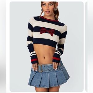 *NWT*🥀 Edikted Crop Berry Knit Sweater with bow Y2K 90’s Xtina Boho XS Stripes